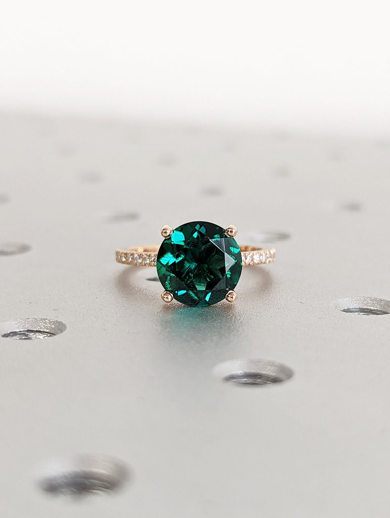 Emerald Engagement Ring 3ct Emerald Ring Solid 18K Gold Engagement Ring Cluster Ring Diamond Hidden Halo Ring Promise Ring Anniversary Gift