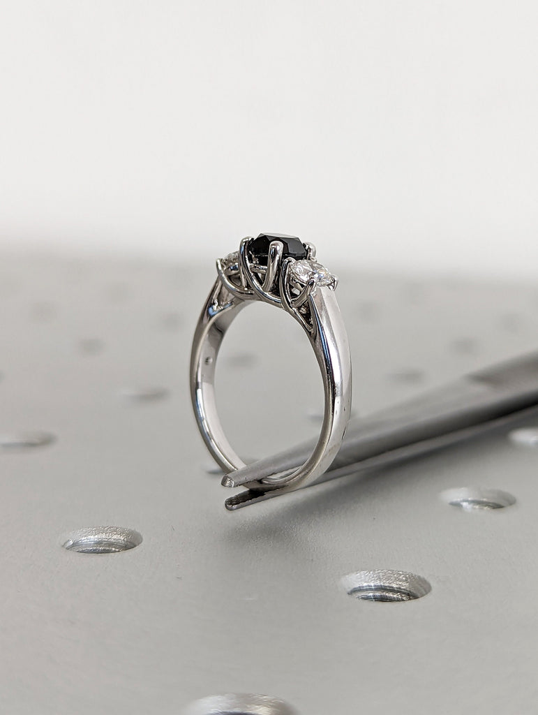 Black Diamond Three Stone Ring, White Gold Wedding Ring, Anniversary Ring, Unique Ring, Engagement Band, Proposal Ring, Simple Promise Ring