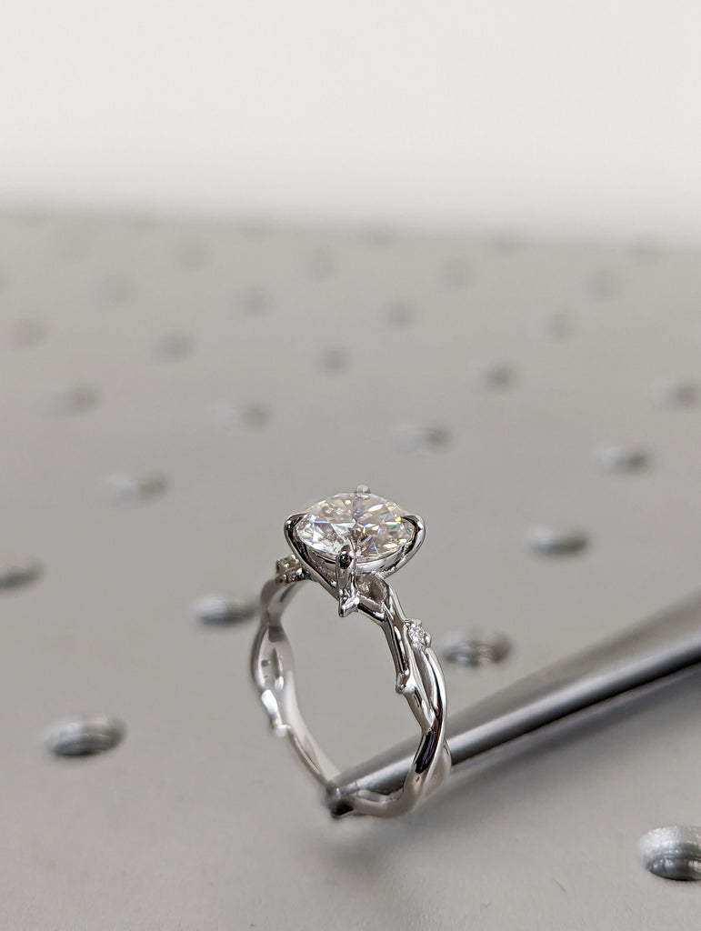 Twig Engagement Ring , 2ct Moissanite Diamond Simulant, Nature Ring Set, 14K/18K gold