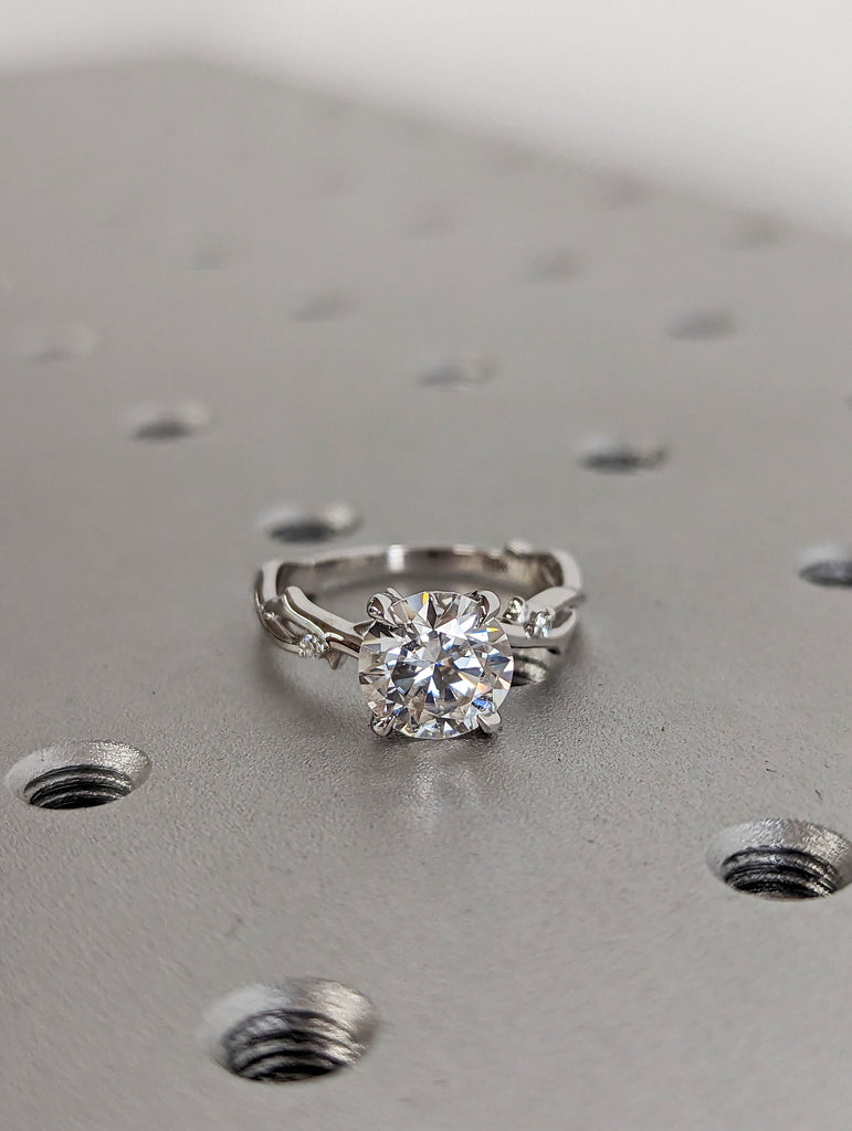 Twig Engagement Ring , 2ct Moissanite Diamond Simulant, Nature Ring Set, 14K/18K gold