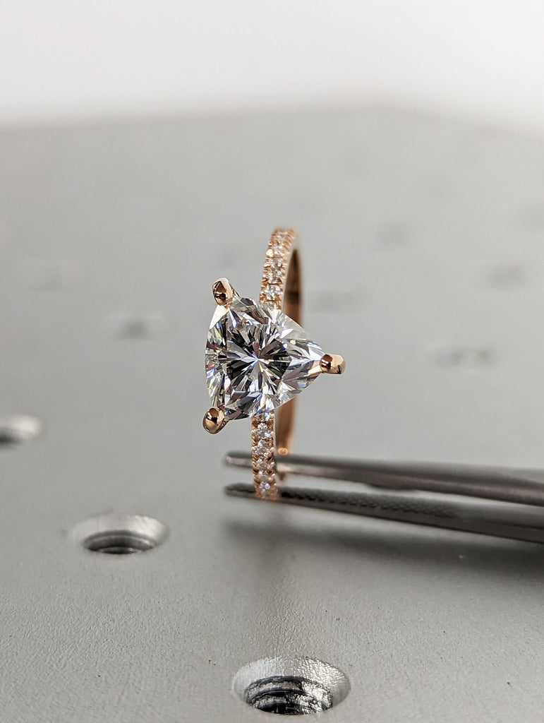 Trillion Moissanite engagement ring set vintage unique rose gold engagement ring women wedding ring Bridal Promise ring European Shank Ring
