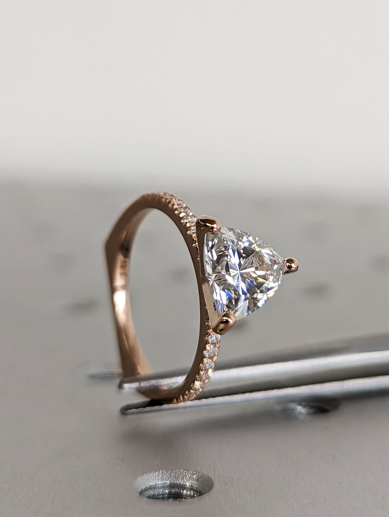 Trillion Moissanite engagement ring set vintage unique rose gold engagement ring women wedding ring Bridal Promise ring European Shank Ring