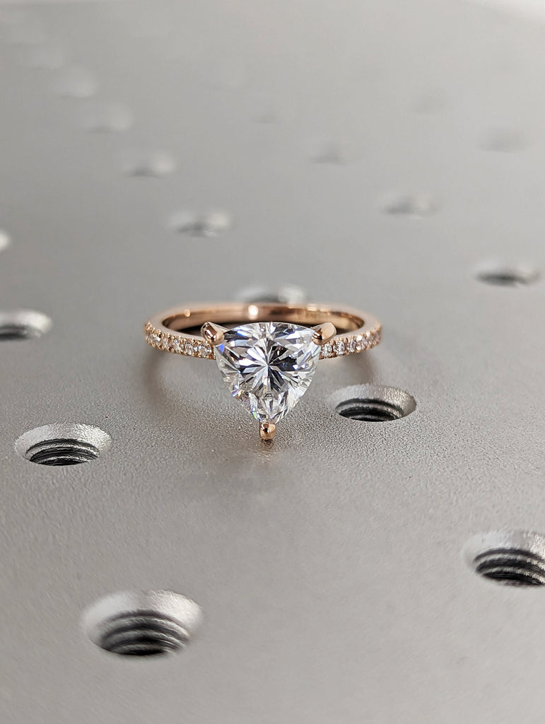 Trillion Moissanite engagement ring set vintage unique rose gold engagement ring women wedding ring Bridal Promise ring European Shank Ring