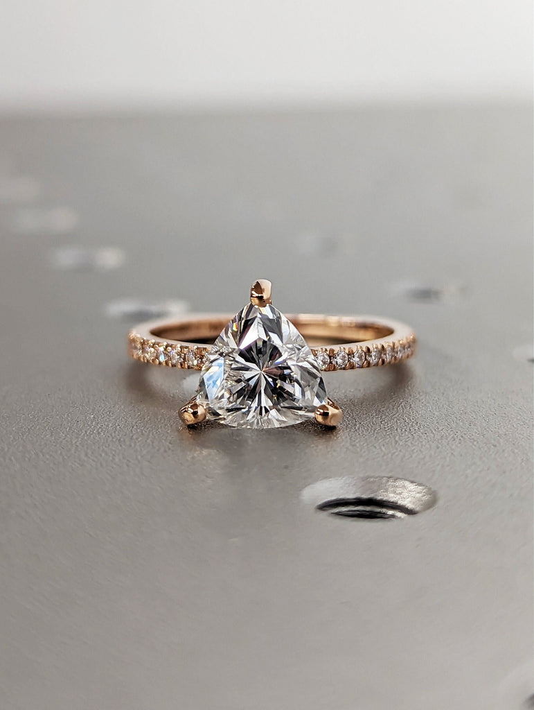 Trillion Moissanite engagement ring set vintage unique rose gold engagement ring women wedding ring Bridal Promise ring European Shank Ring