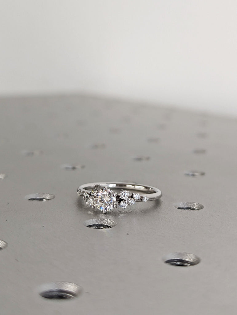 Round moissanite ring vintage moissanite engagement ring white gold unique snowdrift 6 prong engagement ring diamond wedding ring for women