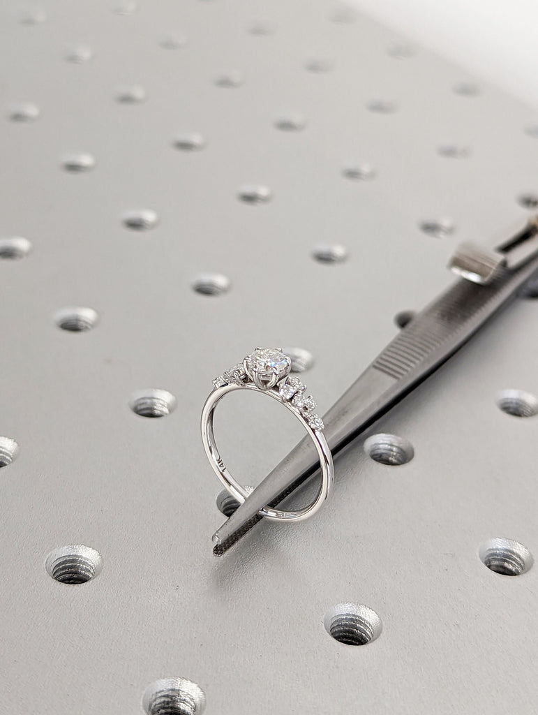 Round moissanite ring vintage moissanite engagement ring white gold unique snowdrift 6 prong engagement ring diamond wedding ring for women