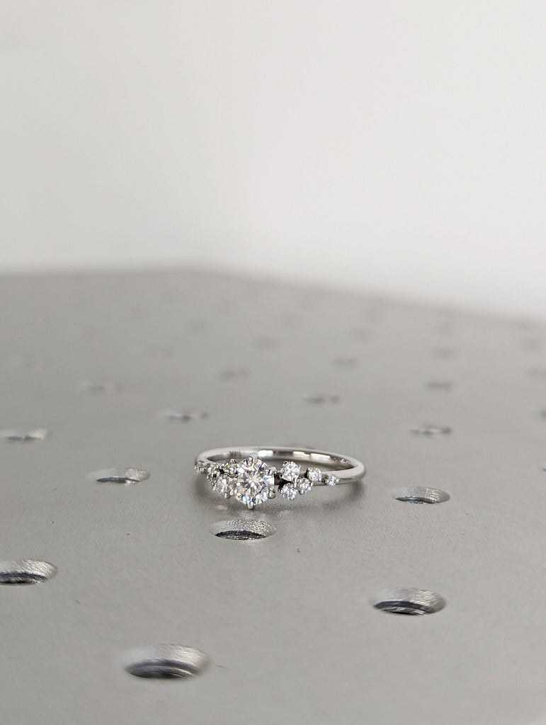Round moissanite ring vintage moissanite engagement ring white gold unique snowdrift 6 prong engagement ring diamond wedding ring for women