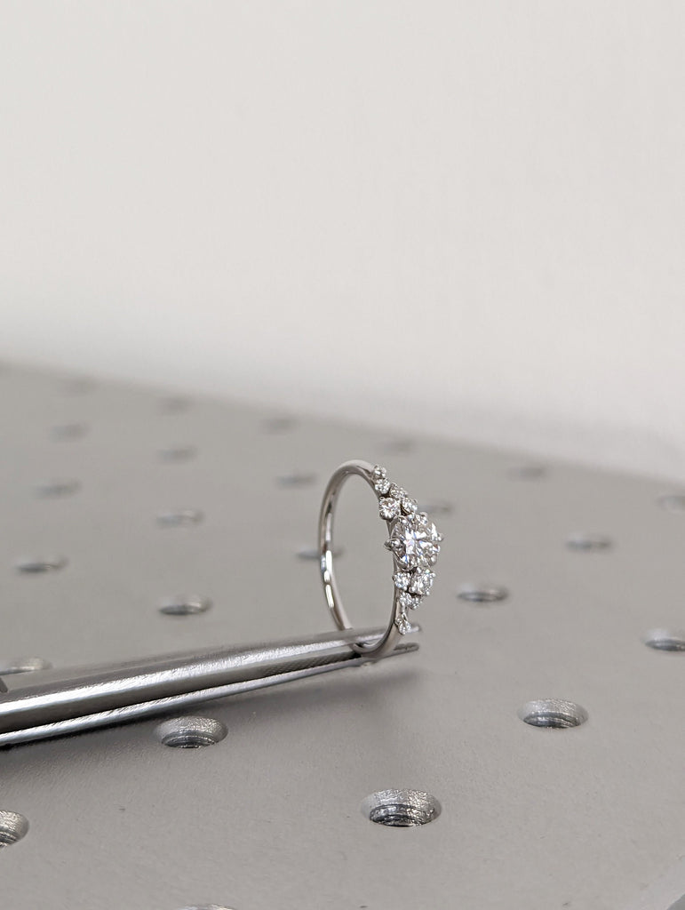 Round moissanite ring vintage moissanite engagement ring white gold unique snowdrift 6 prong engagement ring diamond wedding ring for women