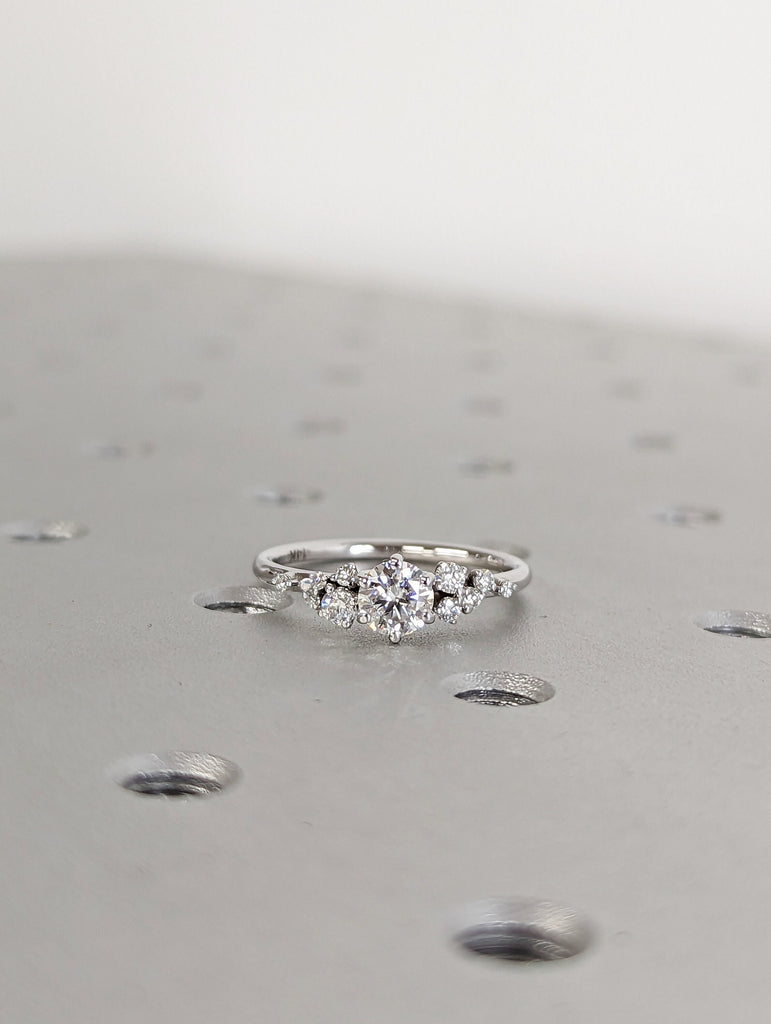 Round moissanite ring vintage moissanite engagement ring white gold unique snowdrift 6 prong engagement ring diamond wedding ring for women