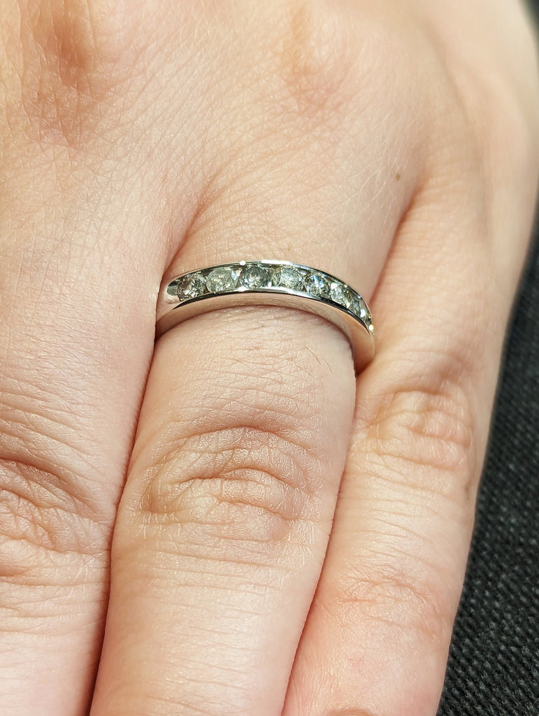 Salt and Pepper Diamond Half Eternity Band Ring | Minimalist Wedding Ring Women | Bridal Ring | Solid Gold | Diamond Eternity Stacking Ring