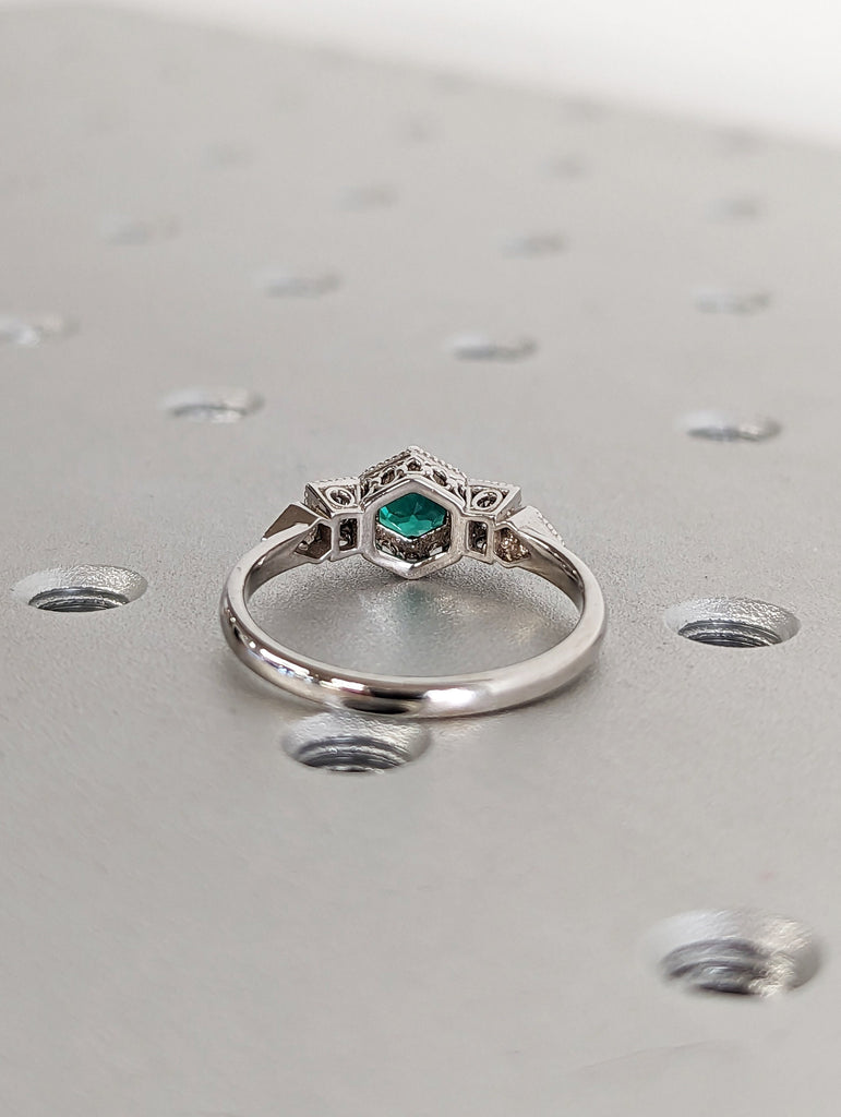 Emerald ring vintage emerald engagement ring 14k gold ring gift unique antique wedding promise anniversary ring for her simple promise ring