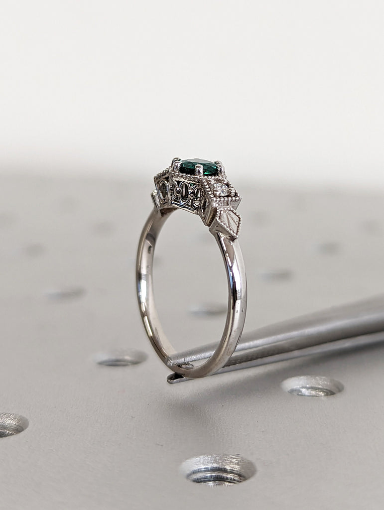 Emerald ring vintage emerald engagement ring 14k gold ring gift unique antique wedding promise anniversary ring for her simple promise ring