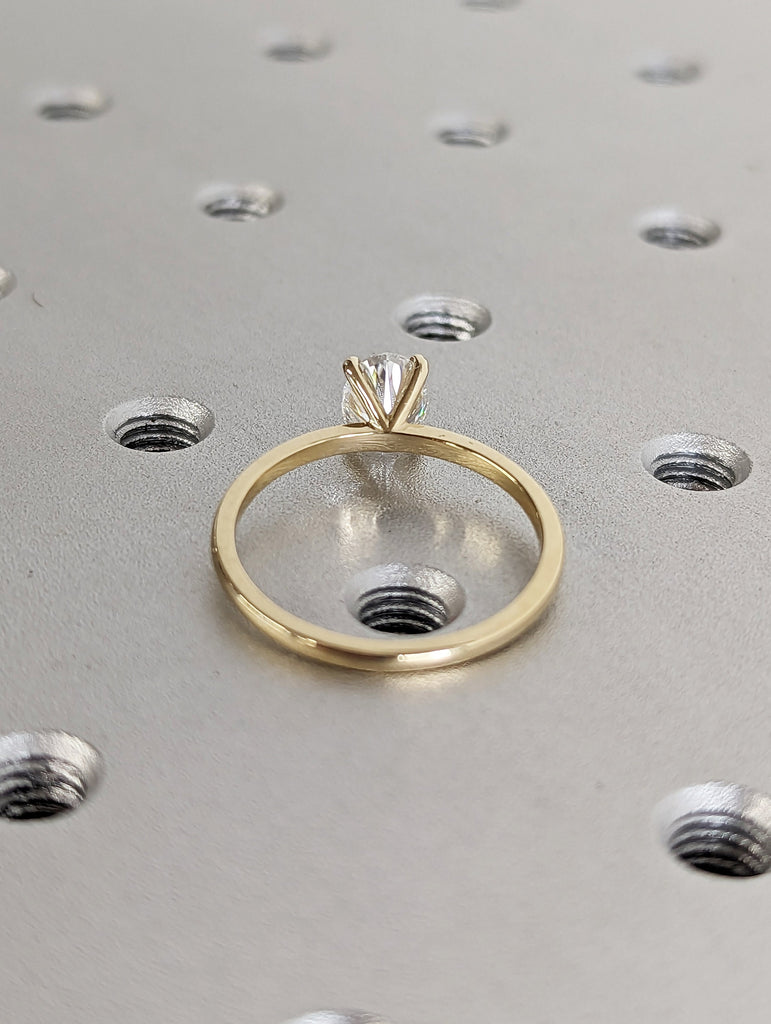 1ct Moissanite Oval Engagement Ring, Oval Moissanite and Solitaire Wedding Ring, Yellow Gold Moissanite Ring, Simple Promise Ring Minimalist