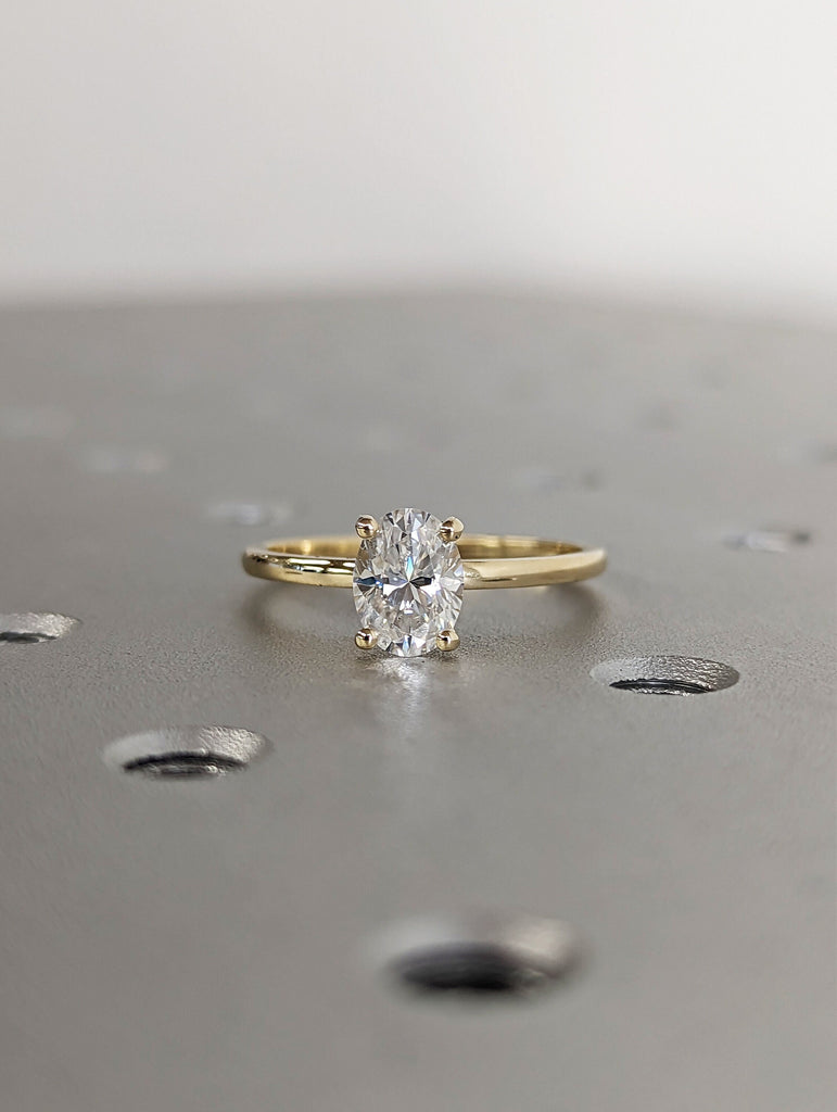 1ct Moissanite Oval Engagement Ring, Oval Moissanite and Solitaire Wedding Ring, Yellow Gold Moissanite Ring, Simple Promise Ring Minimalist