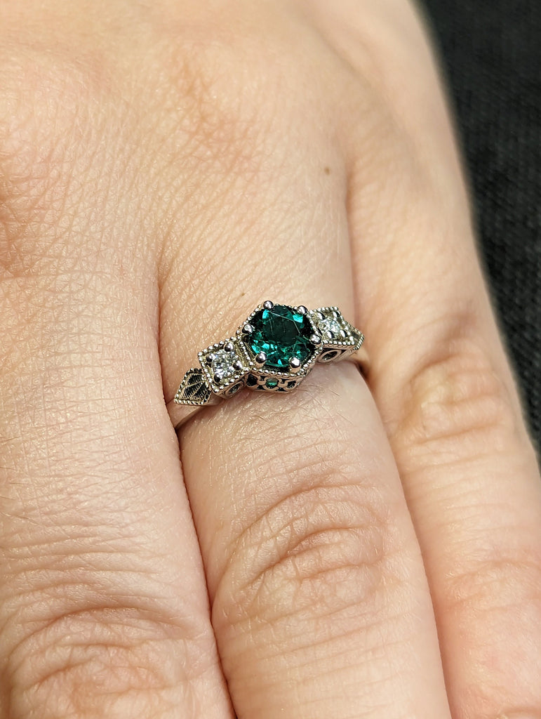 Emerald ring vintage emerald engagement ring 14k gold ring gift unique antique wedding promise anniversary ring for her simple promise ring