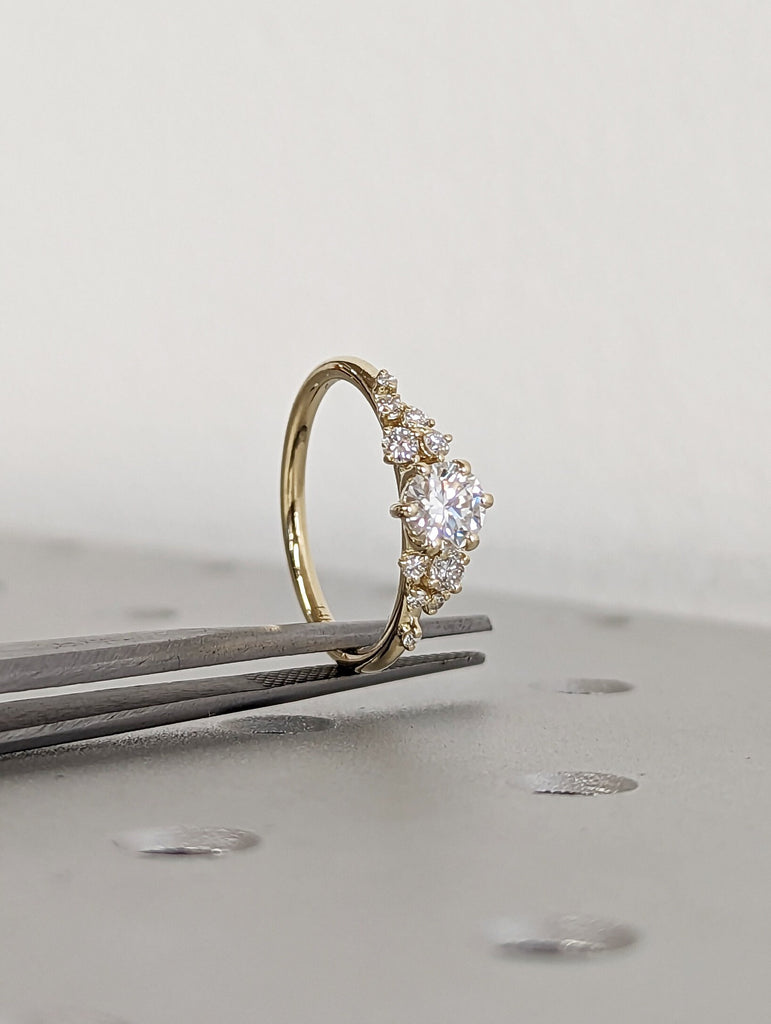 Round moissanite ring vintage moissanite engagement ring white gold unique snowdrift 6 prong engagement ring diamond wedding ring for women