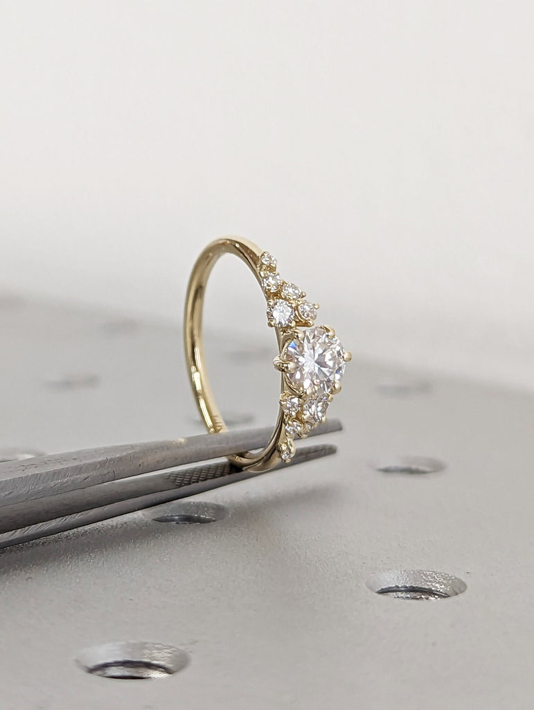 Round moissanite ring vintage moissanite engagement ring white gold unique snowdrift 6 prong engagement ring diamond wedding ring for women