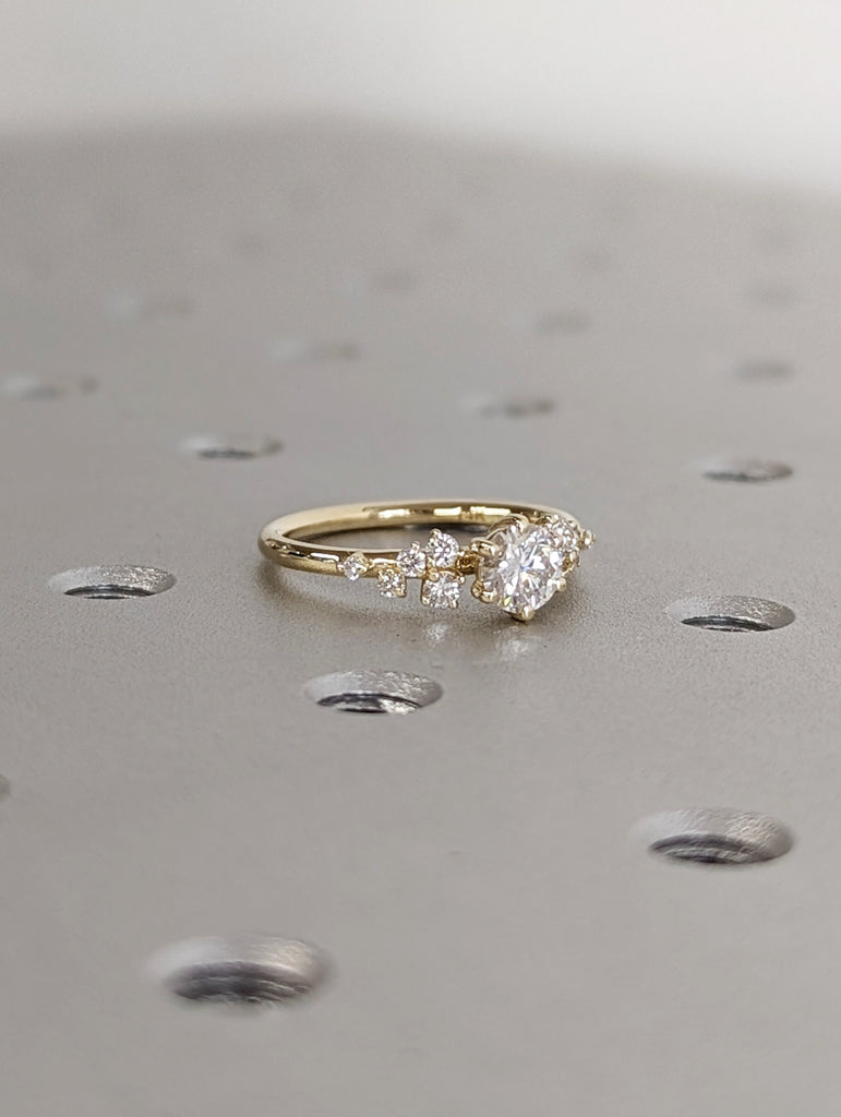 Round moissanite ring vintage moissanite engagement ring white gold unique snowdrift 6 prong engagement ring diamond wedding ring for women