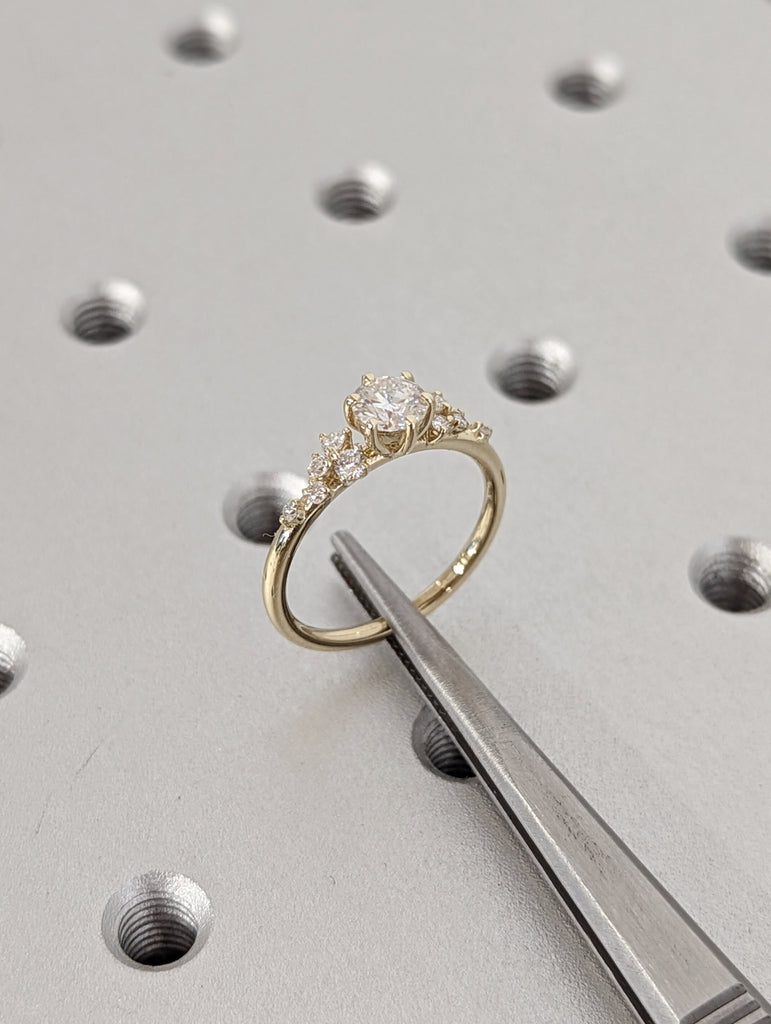 Round moissanite ring vintage moissanite engagement ring white gold unique snowdrift 6 prong engagement ring diamond wedding ring for women