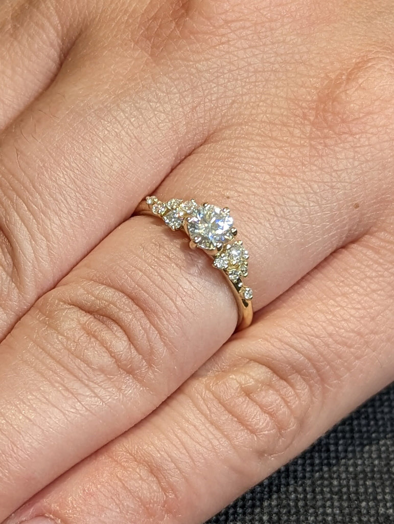 Round moissanite ring vintage moissanite engagement ring white gold unique snowdrift 6 prong engagement ring diamond wedding ring for women