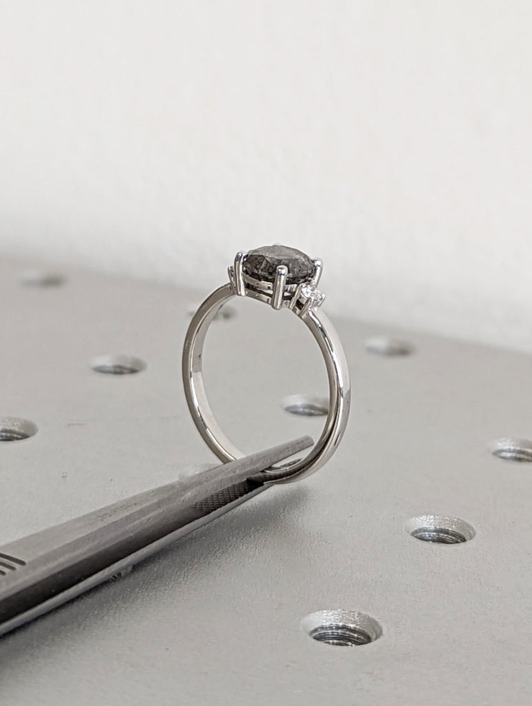 Salt And Pepper Diamond Cushion Ring, Salt And Pepper Diamond Vintage Engagement Ring, Vintage Cushion Ring, Raw Diamond Ring, Raw Cushion