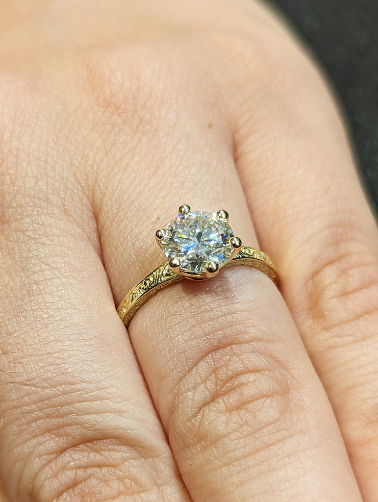 Colorless Moissanite 14k Rose /White /Yellow Gold Engagement Ring Art Deco 1920's Inspired Thin Petite Band 18k Unique Promise Ring for Her