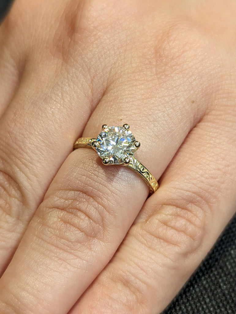 Colorless Moissanite 14k Rose /White /Yellow Gold Engagement Ring Art Deco 1920's Inspired Thin Petite Band 18k Unique Promise Ring for Her