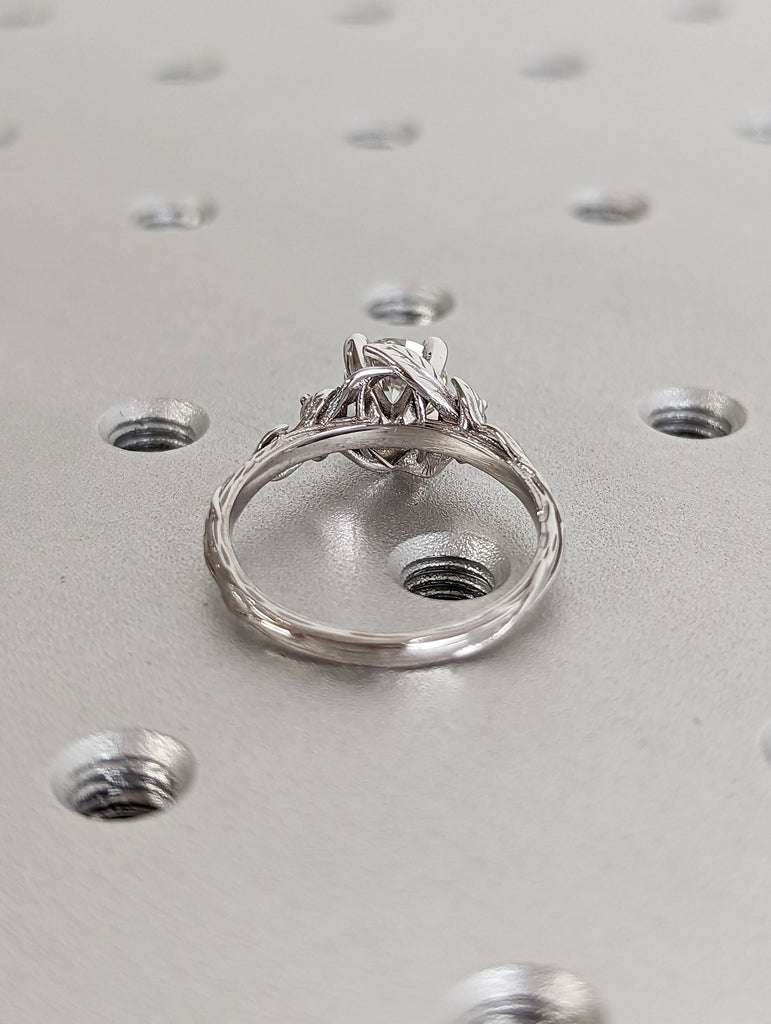 Nature Inspired Moissanite Engagement Ring Leaves Band Round Moissanite Diamond Wedding Ring Leaf Vine Branch Alternative Engagement Ring