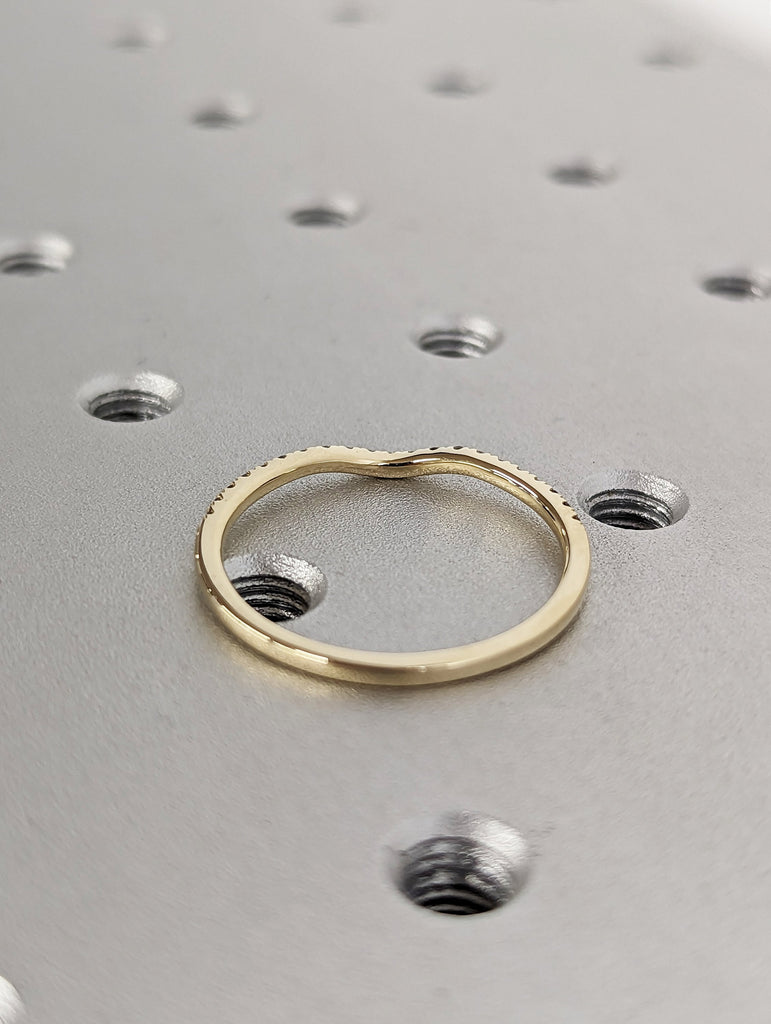 Delicate Diamond wedding band yellow gold Round Salt and Pepper Diamond curved matching band Antique Stacking band diamond ring bridal ring