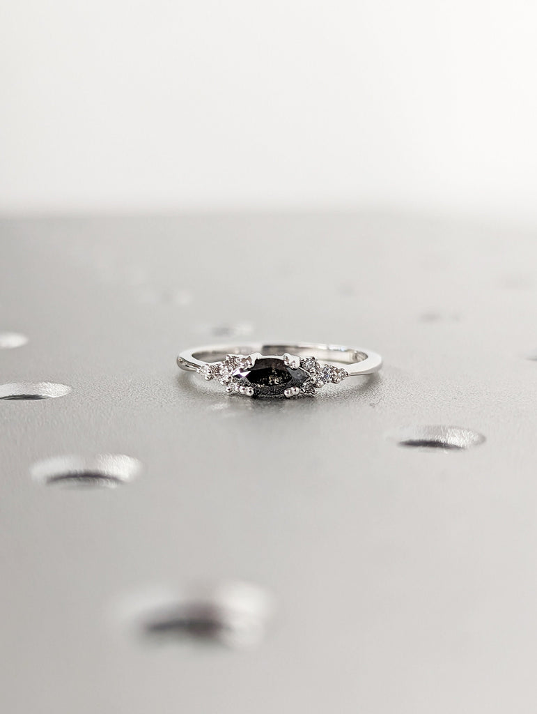 Marquise Salt and Pepper Diamond Wedding Ring, Unique Diamond Wedding Band, Wedding Engagement Ring, Minimalist Diamond Ring
