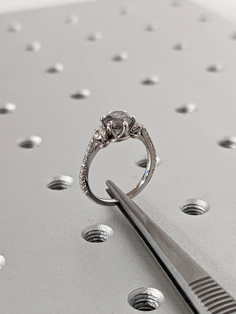 Vintage Salt and pepper diamond engagement ring white gold Unique Round Shaped ring moissanite diamond eternity bridal ring Anniversary ring