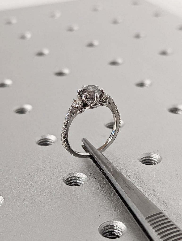 Vintage Salt and pepper diamond engagement ring white gold Unique Round Shaped ring moissanite diamond eternity bridal ring Anniversary ring image #8