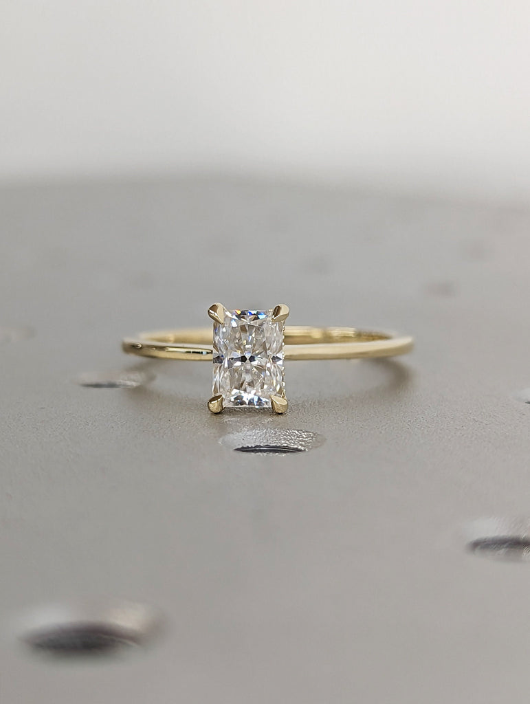 Diamond Hidden Halo Radiant Cut Solitaire Engagement Ring, Radiant Cut Engagement Ring, Radiant Cut Ring, 1ct Solid 14k Engagement Ring