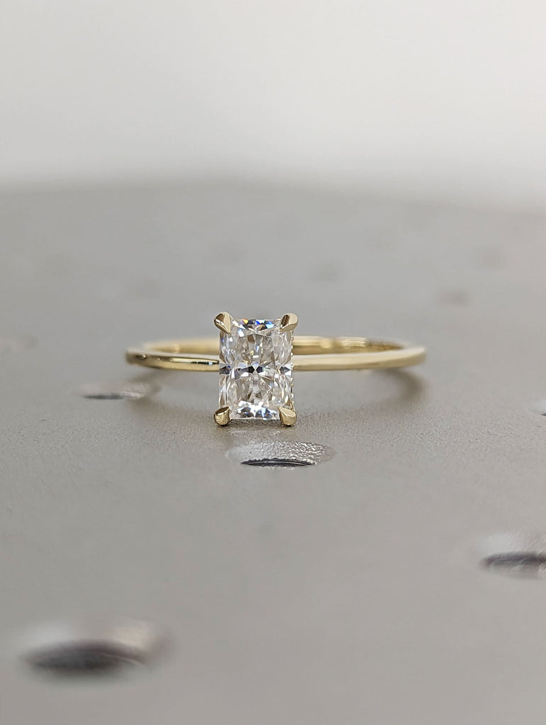 Hidden Halo Radiant Cut Solitaire Engagement Ring, Radiant Cut Engagement Ring, Radiant Cut Ring, 1ct Solid 14k Moissanite Engagement Ring