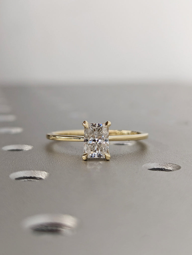 Hidden Halo Radiant Cut Solitaire Engagement Ring, Radiant Cut Engagement Ring, Radiant Cut Ring, 1ct Solid 14k Moissanite Engagement Ring