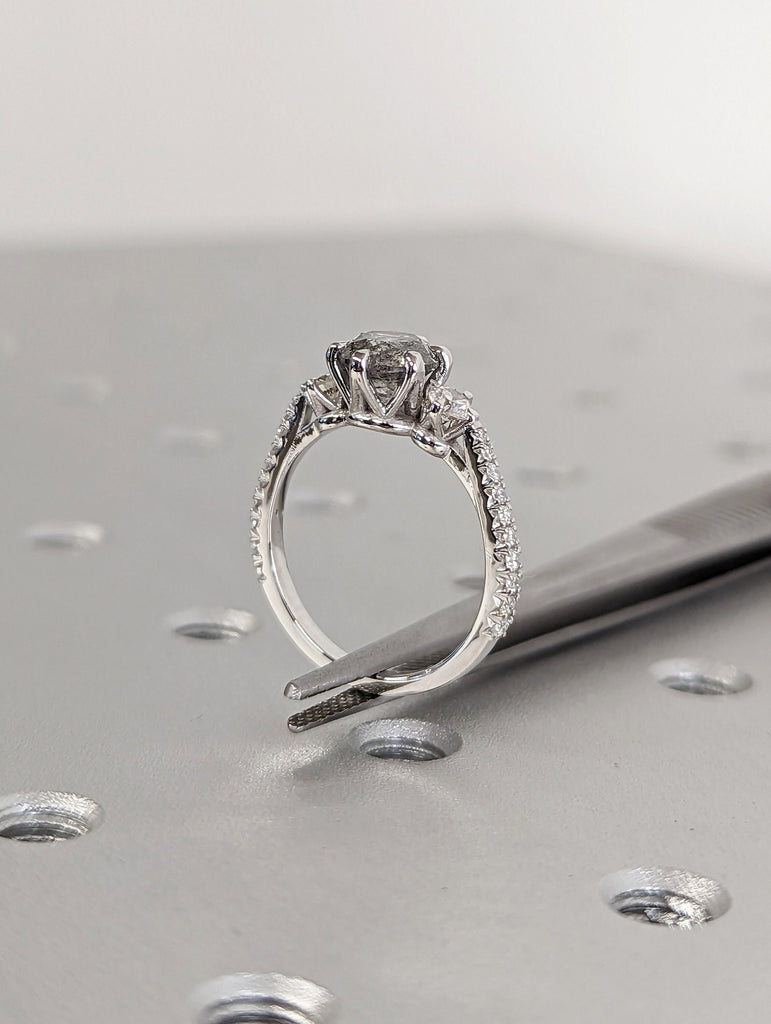 Vintage Salt and pepper diamond engagement ring white gold Unique Round Shaped ring moissanite diamond eternity bridal ring Anniversary ring