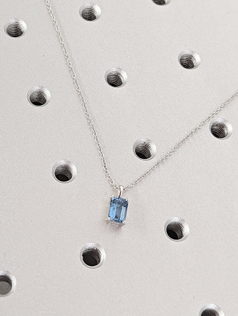 Dainty Aquamarine Necklace, Minimalist Aquamarine Jewelry, March Birthstone Necklace, Aquamarine Pendant, Emerald Cut Lab Aquamarine Jewelry