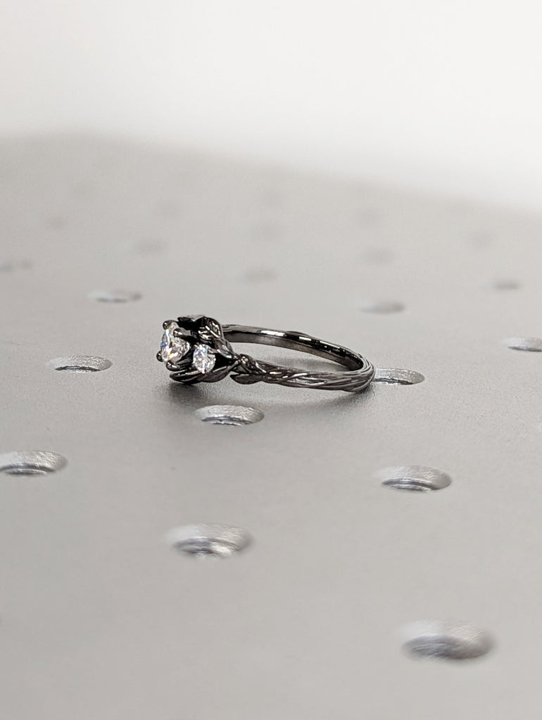 Nature Inspired Moissanite Engagement Ring Leaves Band Round Moissanite Diamond Wedding Ring Leaf Vine Branch Alternative Engagement Ring