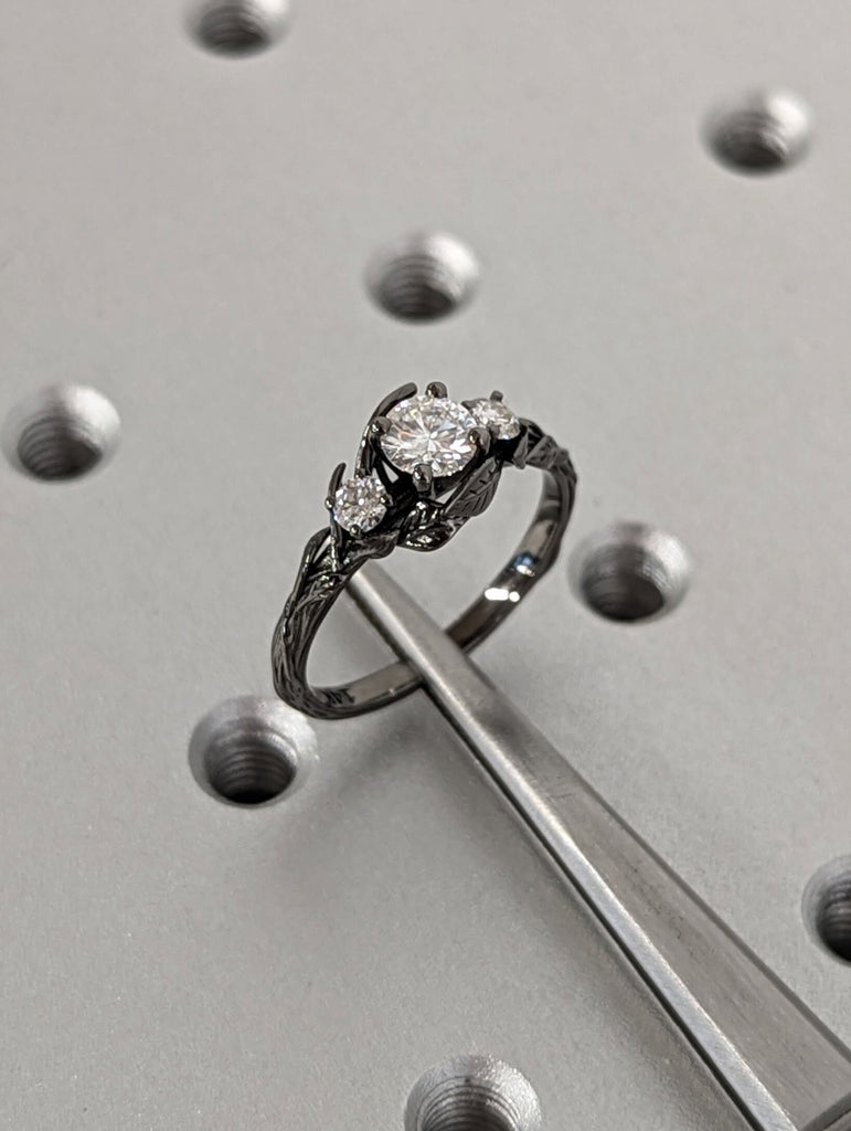 Nature Inspired Moissanite Engagement Ring Leaves Band Round Moissanite Diamond Wedding Ring Leaf Vine Branch Alternative Engagement Ring