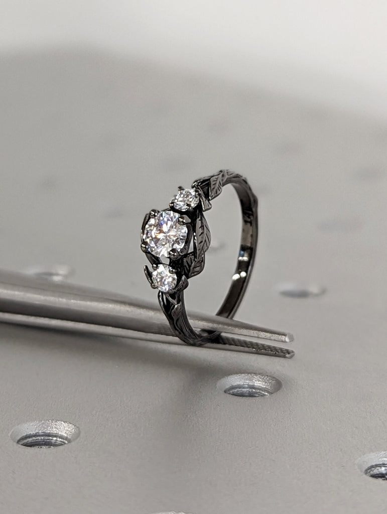 Nature Inspired Moissanite Engagement Ring Leaves Band Round Moissanite Diamond Wedding Ring Leaf Vine Branch Alternative Engagement Ring