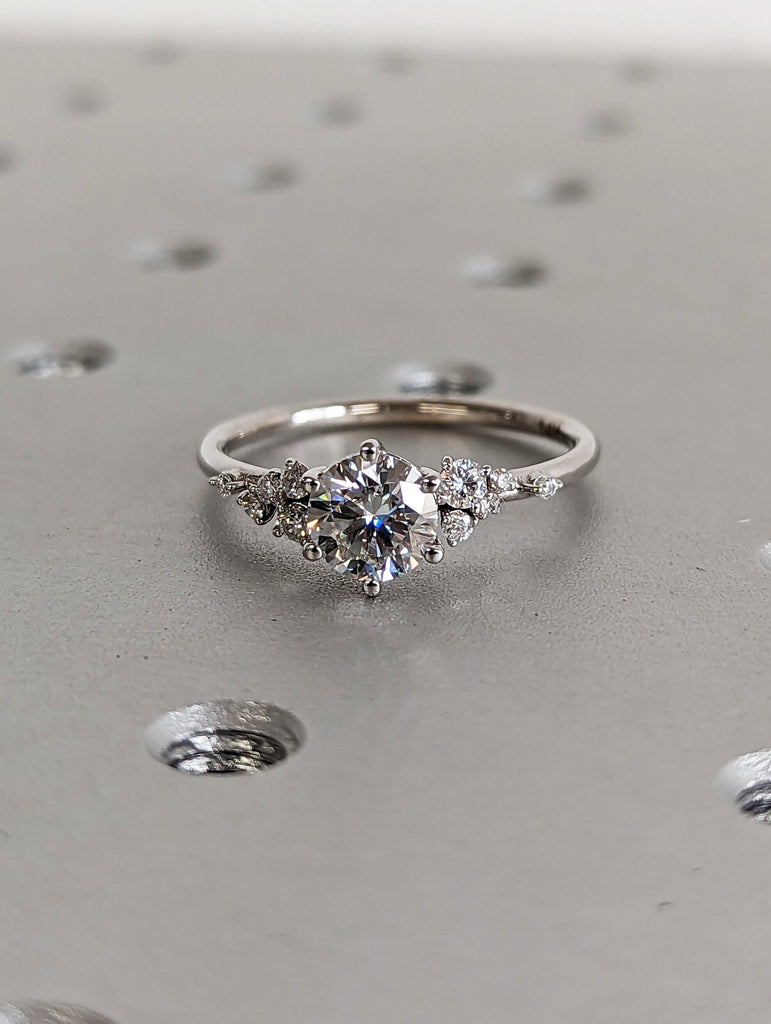 Round moissanite ring vintage moissanite engagement ring white gold unique snowdrift 6 prong engagement ring diamond wedding ring for women