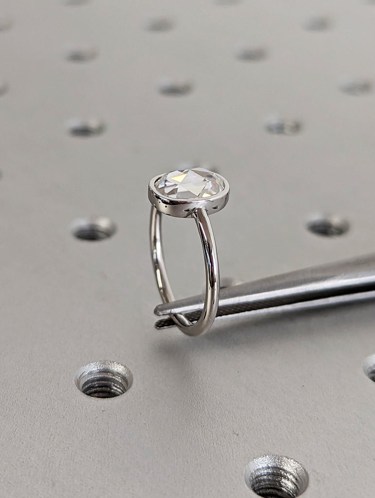 Antique 1.5 CT Rose Cut Moissanite Engagement Ring, Bezel Set Solitaire Ring, Vintage Style Wedding Ring, Rose Cut Solitaire Ring Minimalist