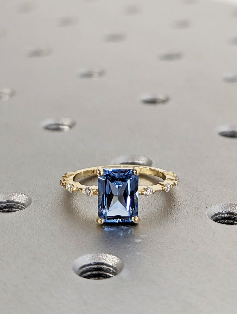 Unique Aquamarine Ring, Elegant Engagement Ring, Blue Promise Ring, 14k Gold, Radiant Cut Aquamarine Ring, Anniversary Birthday Gift For Her