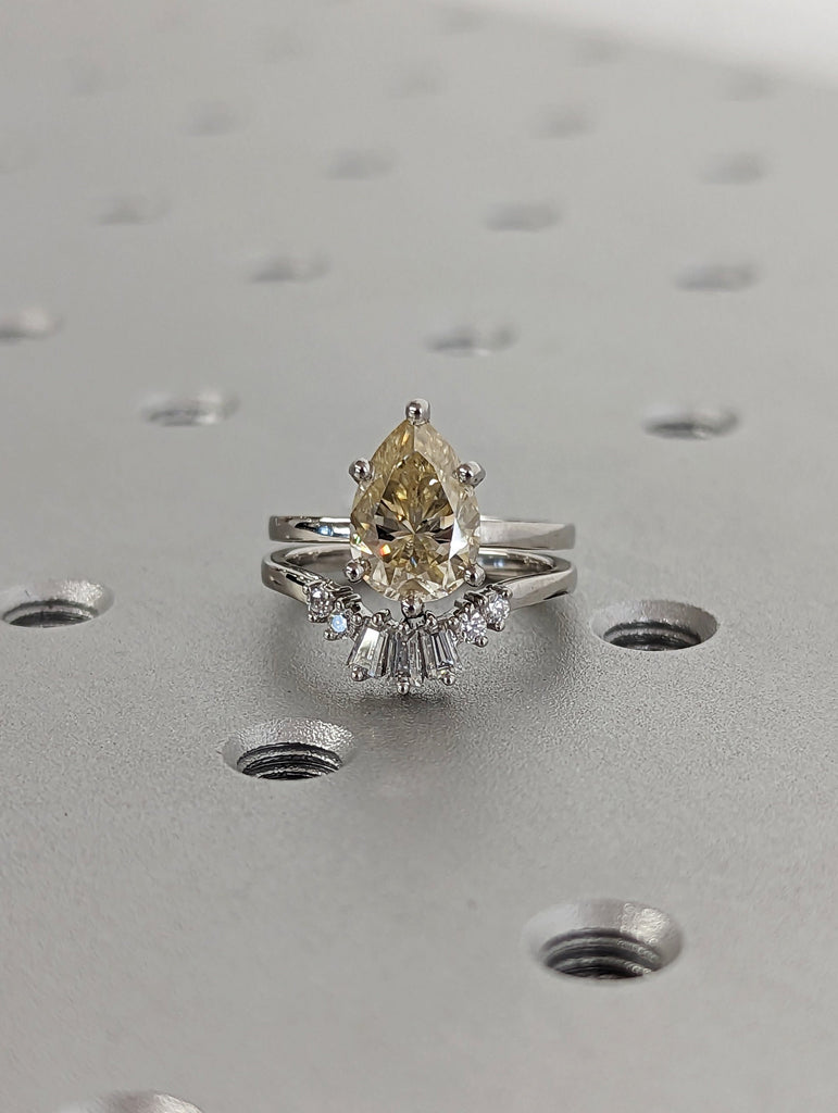 2CT Champagne Yellow Pear Moissanite Engagement Ring, Hidden Halo Ring, Ring For Women, Six Prongs, Gold Ring, Platinum, Christmas Gift Ring