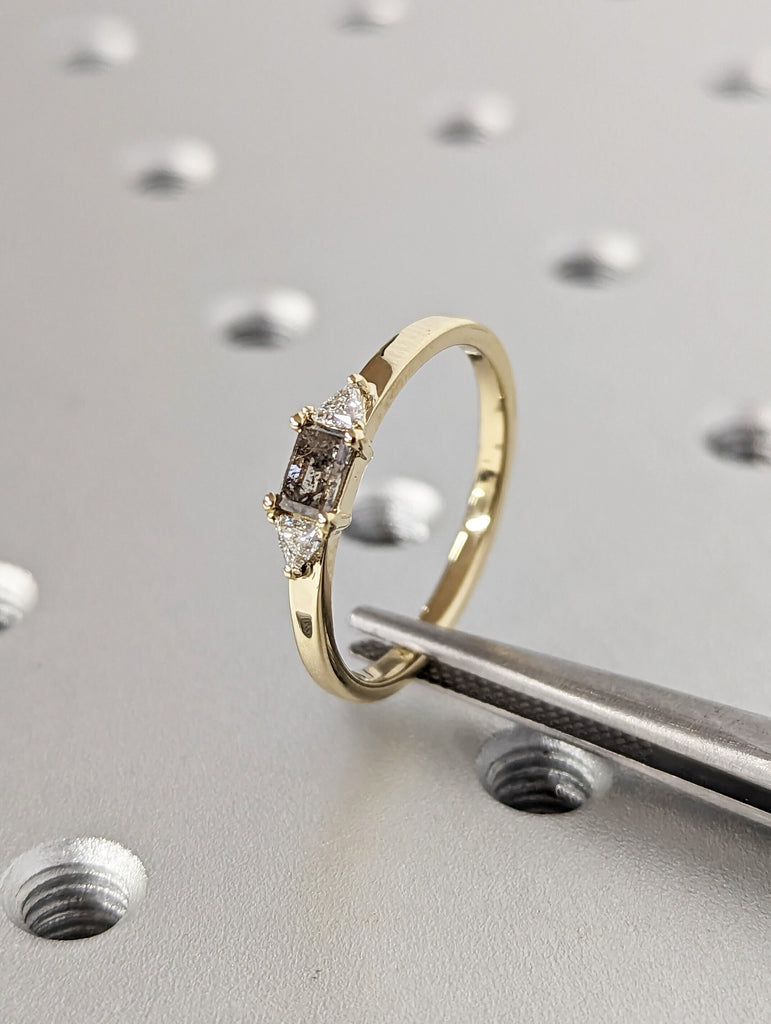 Baguette Salt and Pepper Diamond Ring, Half Eternity Baguette Diamond Wedding Band, Stacking Ring, galaxy diamond baguette ring, minimalist
