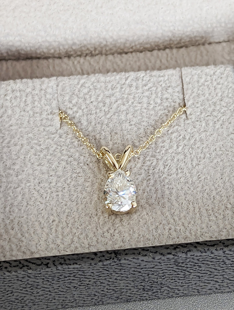 1ct Pear Pendant 14k Gold Necklace , Moissanite Pendant, Solitaire Ladies Necklace , Tear Shape Pendant, Pear Shaped Necklace