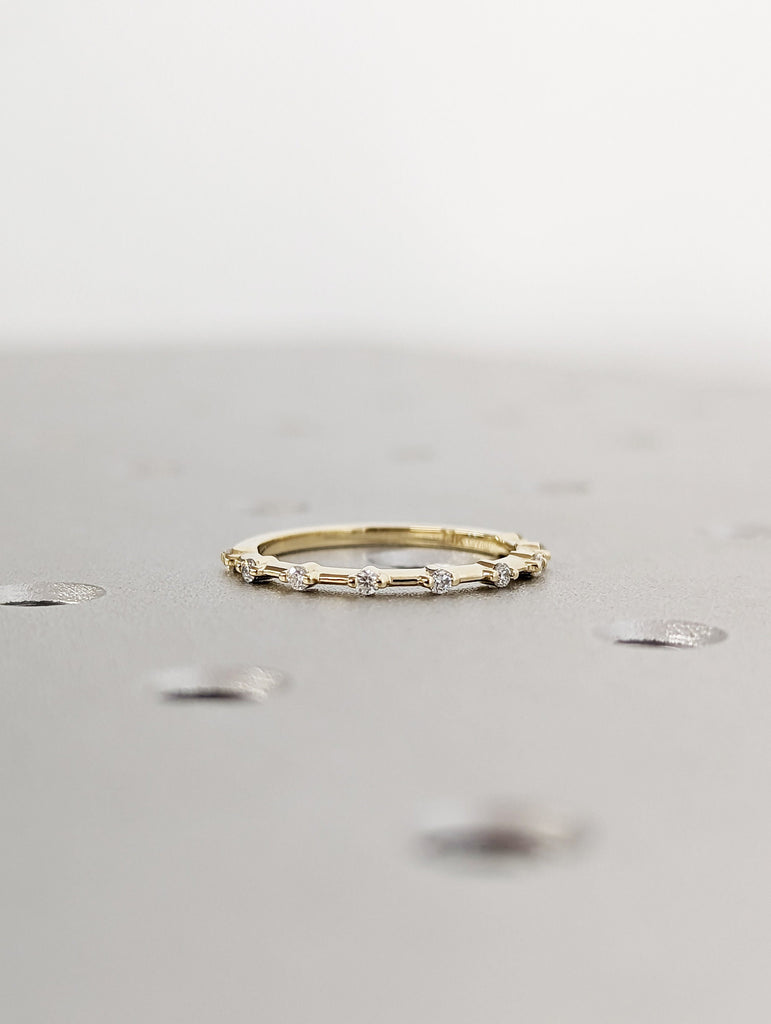 14k Dainty Diamond Wedding Band / Petite Diamond Wedding Ring / Half Eternity Minimal Ring / Stacking Diamond Ring / Handmade Ring