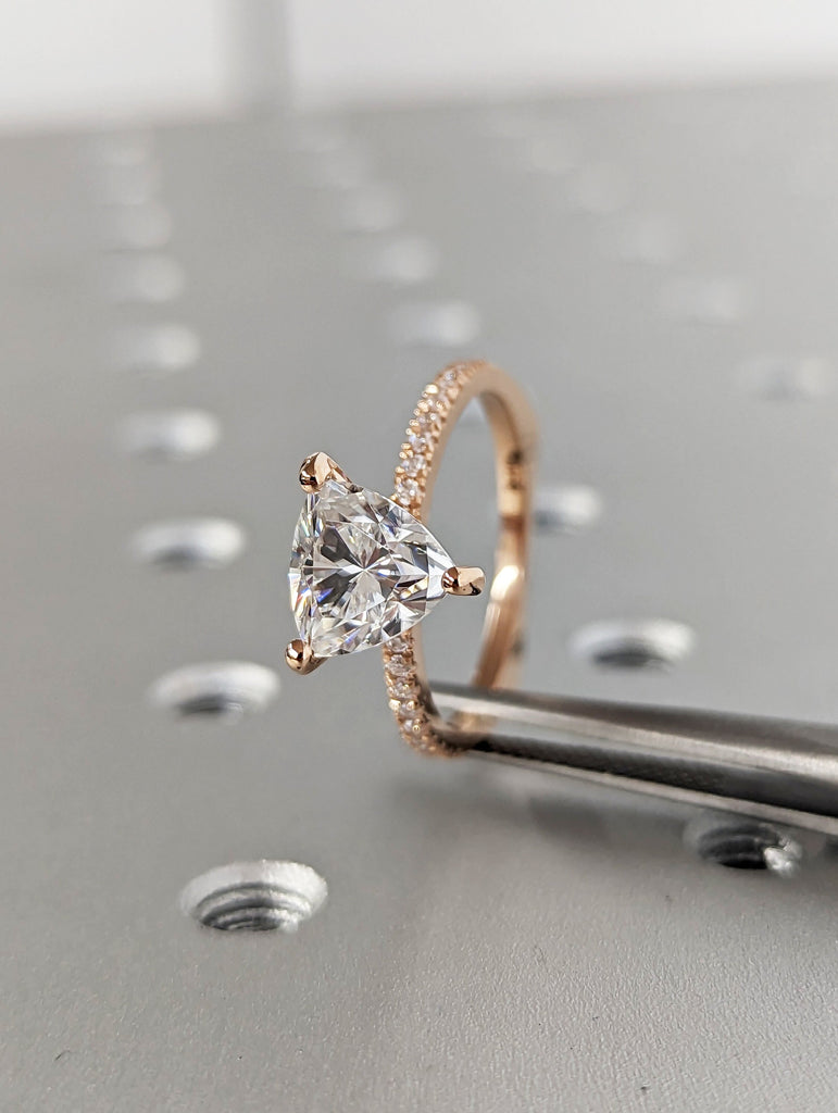 Trillion Moissanite engagement ring set vintage unique rose gold engagement ring women wedding ring Bridal Promise ring European Shank Ring