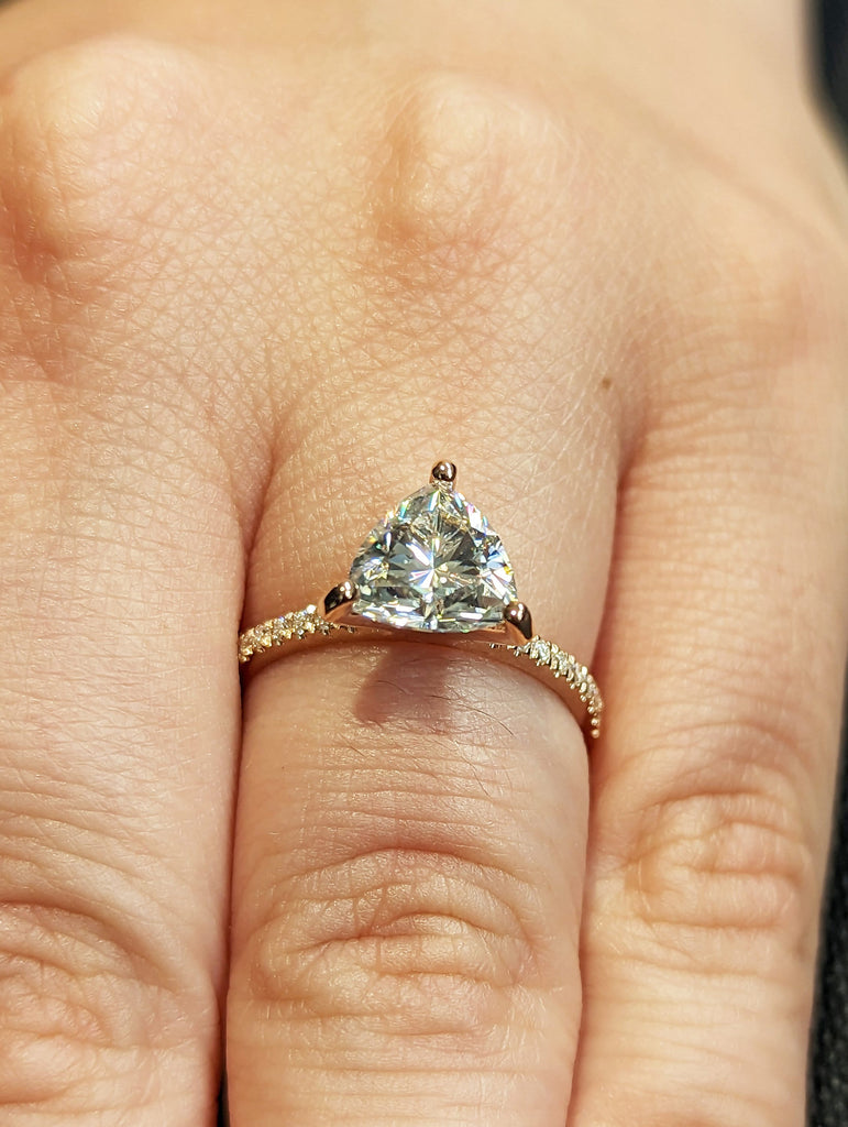 Trillion Moissanite engagement ring set vintage unique rose gold engagement ring women wedding ring Bridal Promise ring European Shank Ring