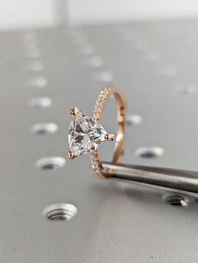 Trillion Moissanite engagement ring set vintage unique rose gold engagement ring women wedding ring Bridal Promise ring European Shank Ring